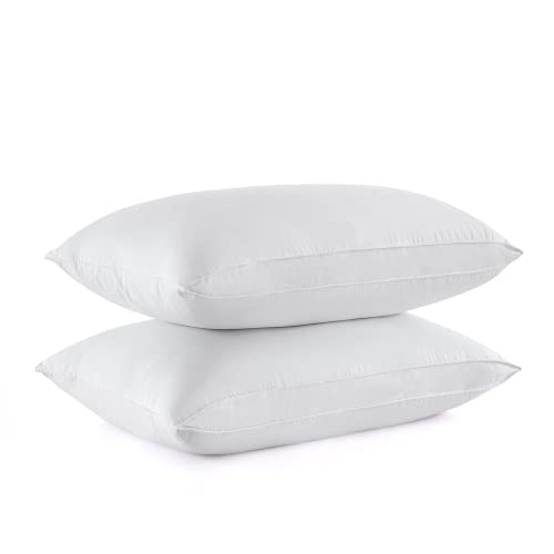 Set of 2 King Size Goose Feathers and Down White Pillows with Cotton Cover G9472