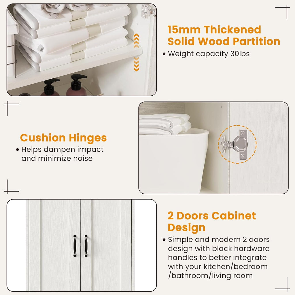 White 70" Tall Storage Cabinet with 2 Doors and 6 Adjustable Shelves E391927