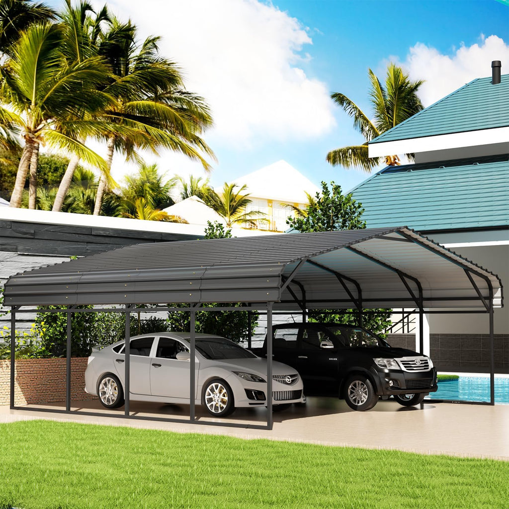 20' x 20' Metal Carport with Galvanized Steel Roof, Grey W377219