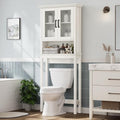 Espresso Over The Toilet Storage Cabinet with Glass Doors and Adjustable Shelf W971