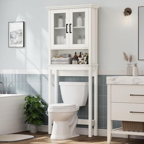 Espresso Over The Toilet Storage Cabinet with Glass Doors and Adjustable Shelf W971