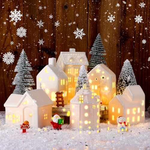 16 Pcs LED Ceramic Christmas Village Set E4798