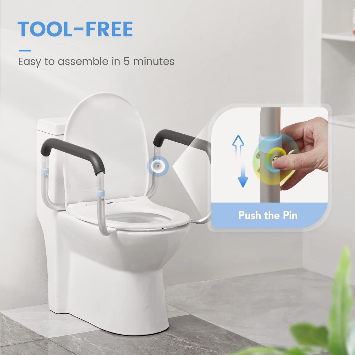Adjustable Compact Toilet Safety Rail with Hand Rails A226