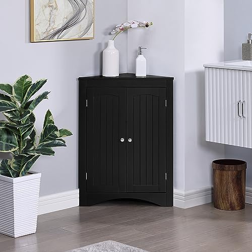 Black Corner Storage Cabinet with 2 Doors F7656