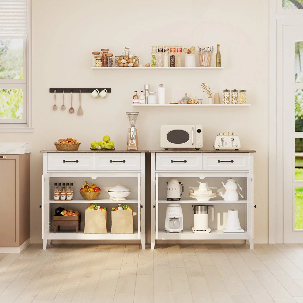 Grey Kitchen Sideboard Buffet Cabinet with Drawers and Adjustable Shelf K4573