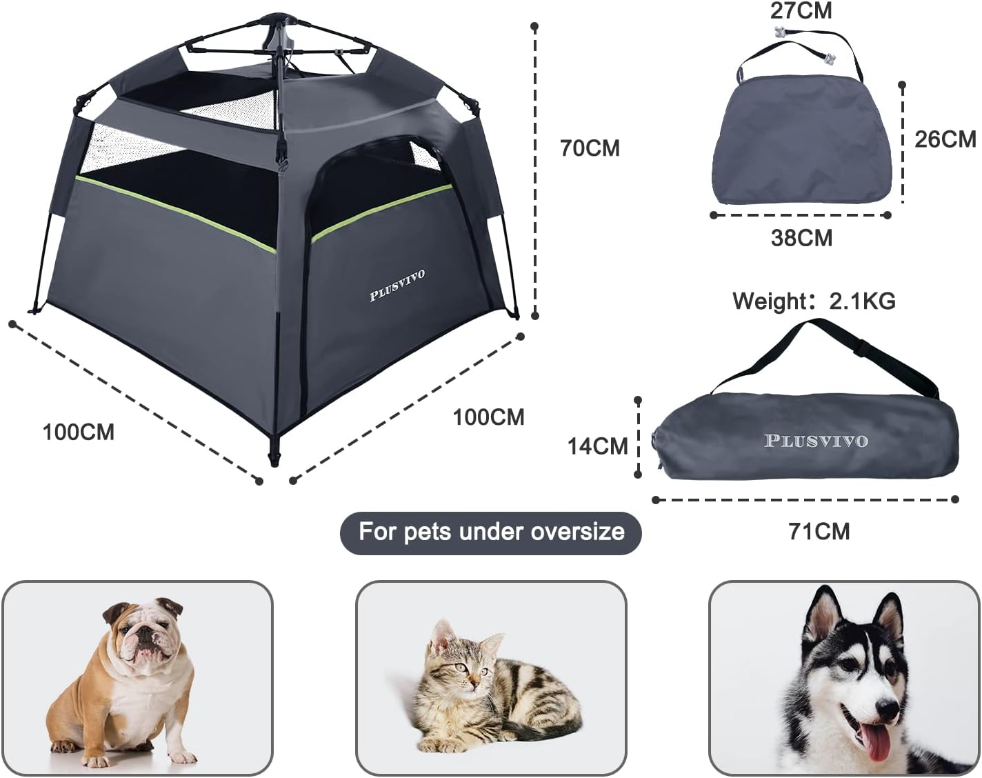 40" X 40" X 28" Foldable Mesh Dog Tent with Shoulder Bag S255