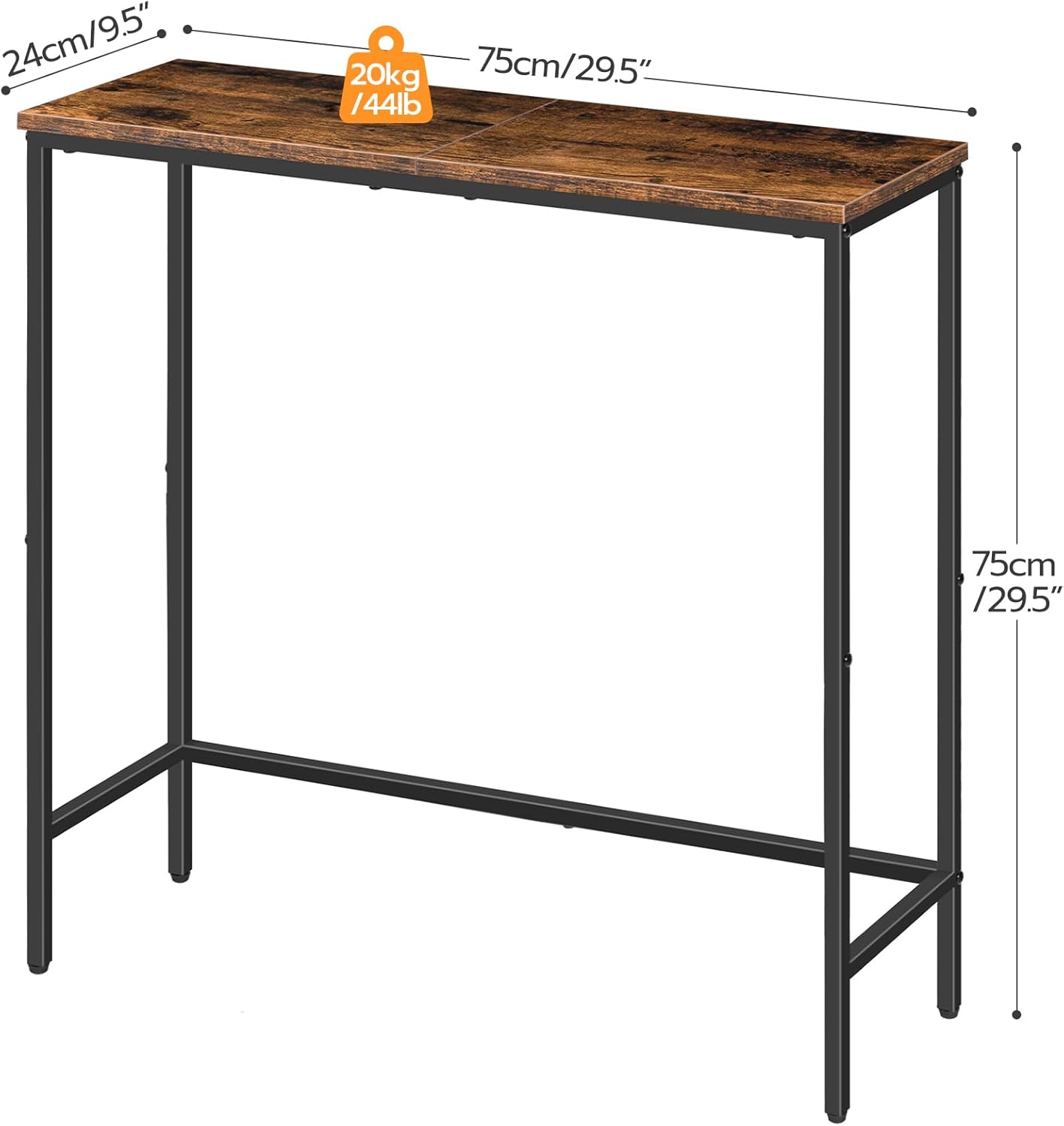 Rustic Brown and Black Narrow Console Table with 2 Fabric Drawers C643