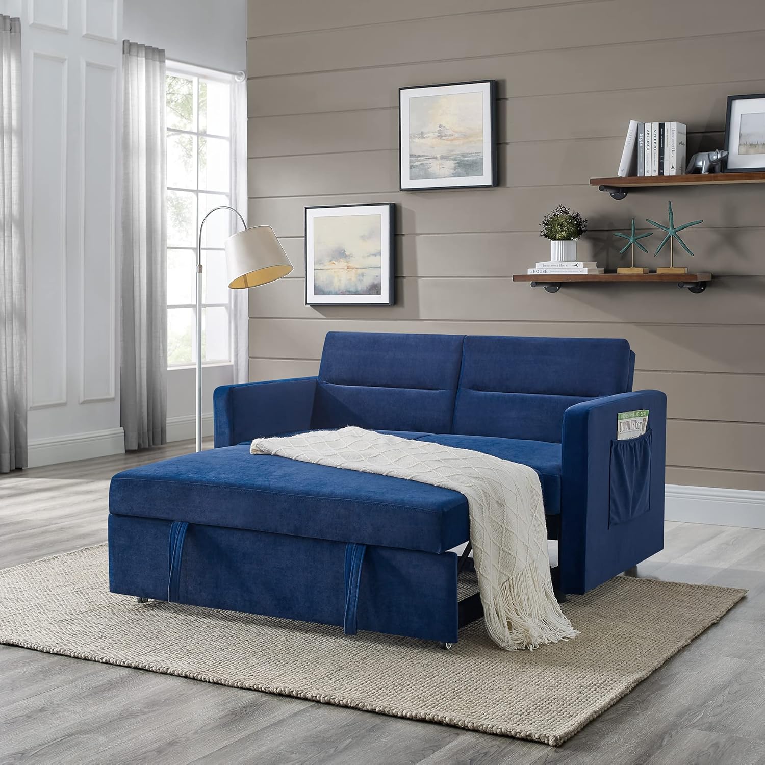 Blue Velvet 2 Seater Convertible Sofa Bed D206