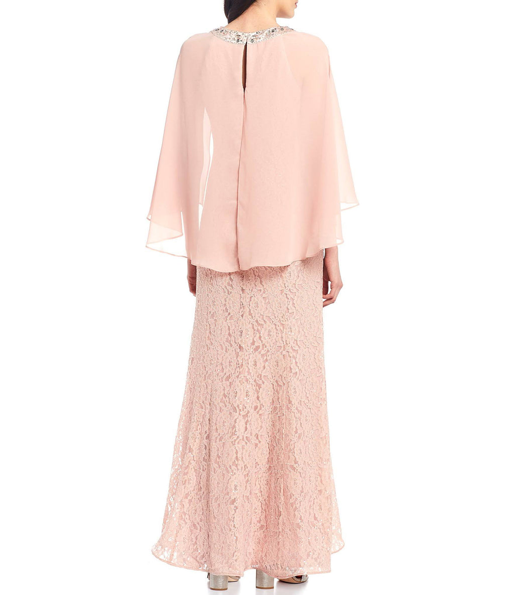 Sequin Lace Chiffon Capelet Gown H191411