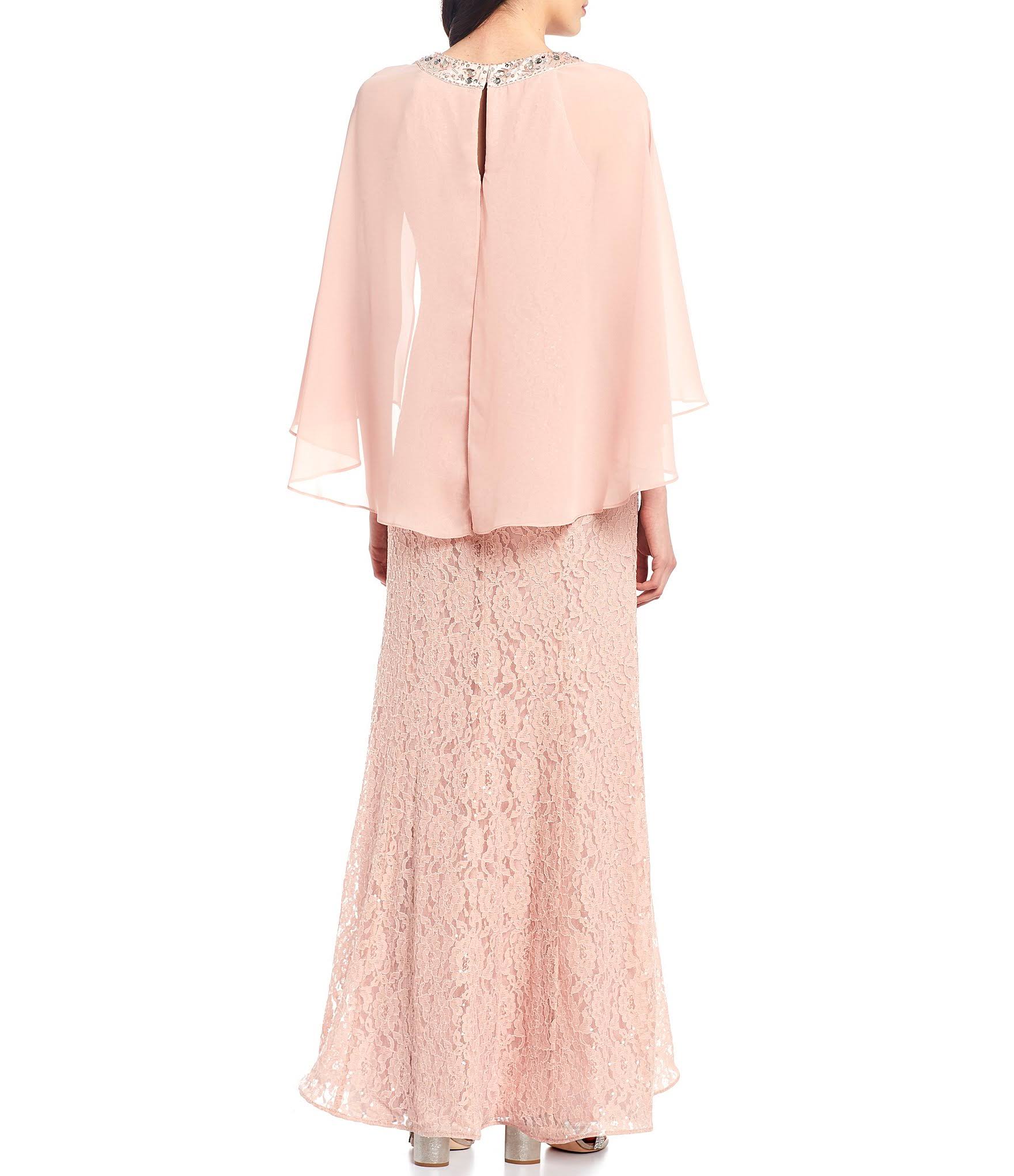 Sequin Lace Chiffon Capelet Gown H191411