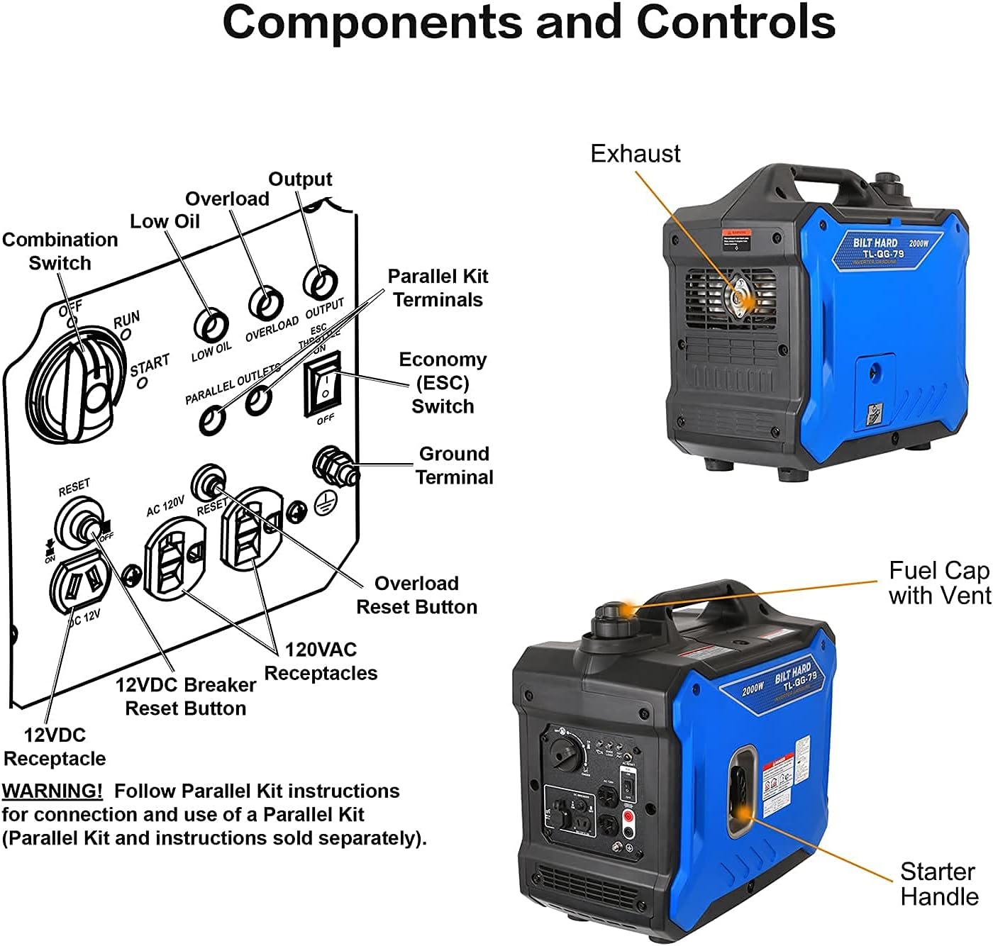 Portable Inverter Generator 2000 Watt Gas Powered C2703