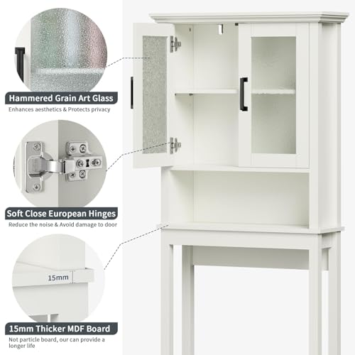 Espresso Over The Toilet Storage Cabinet with Glass Doors and Adjustable Shelf W971