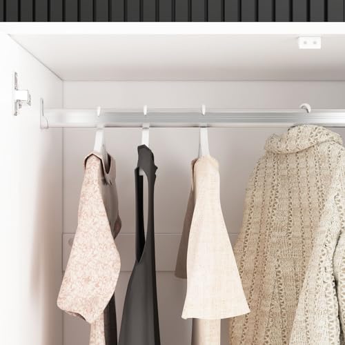 White 4 Door Mirrored Wardrobe Closet with Hanging Rod D38068