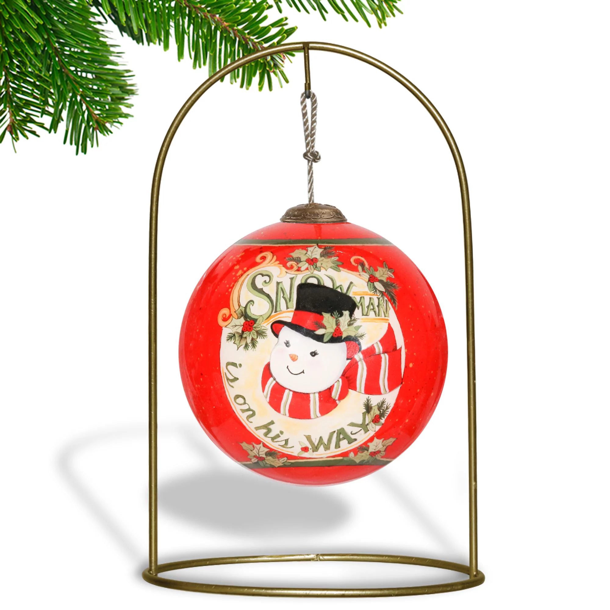 3" Red and White Snowman Christmas Glass Ball Ornament F978