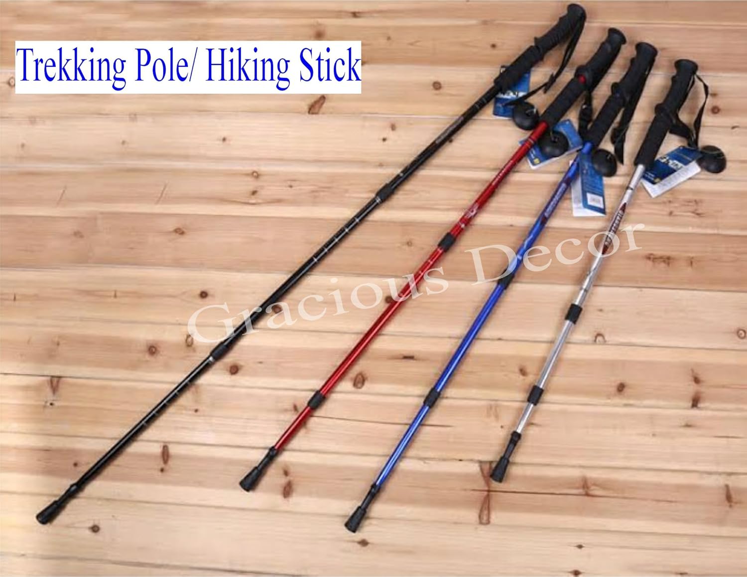 Expandable Walking Hiking Trekking Pole Cane Stick with Compass on Grip Wrist Strap S55048