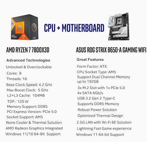 AMD Ryzen 7 7800X3D 8-Core 16-Thread Desktop Processor with ASUS ROG Strix B650E-F Gaming WiFi AM5 Gaming Motherboard L56432