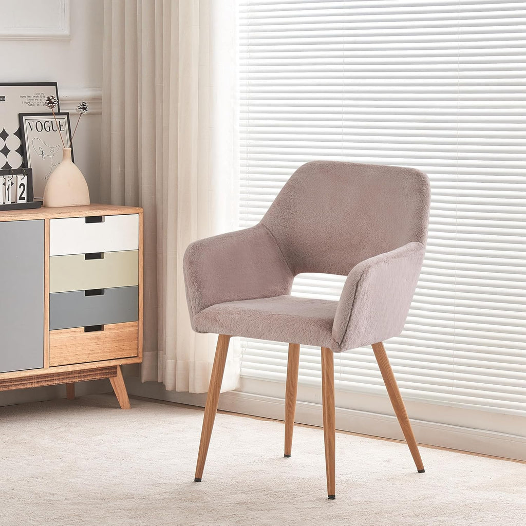 Grey Faux Fur Side Chair with Wood Metal Legs F804812