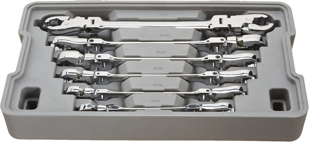 5 Pc. Ratcheting Flex Head Flare Nut Wrench Set, SAE X1222