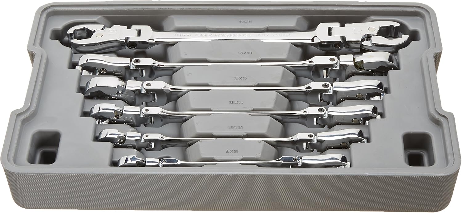 5 Pc. Ratcheting Flex Head Flare Nut Wrench Set, SAE X1222