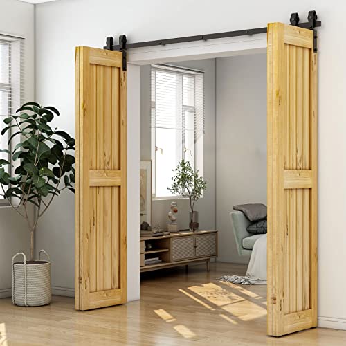 Black Track Bi-Folding Sliding Barn Door Hardware Kit E91871