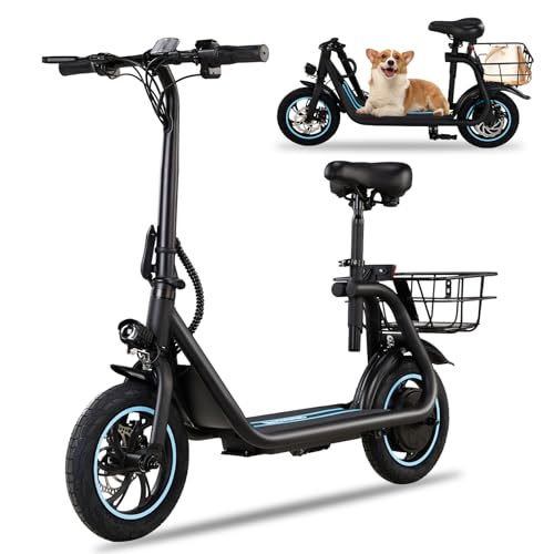 Foldable Electric Scooter with 12" Pneumatic Tire, Seat, Wide Deck, Dual Disc Brake F775