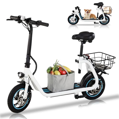 Foldable Electric Scooter with 12" Pneumatic Tire, Seat, Wide Deck, Dual Disc Brake F775