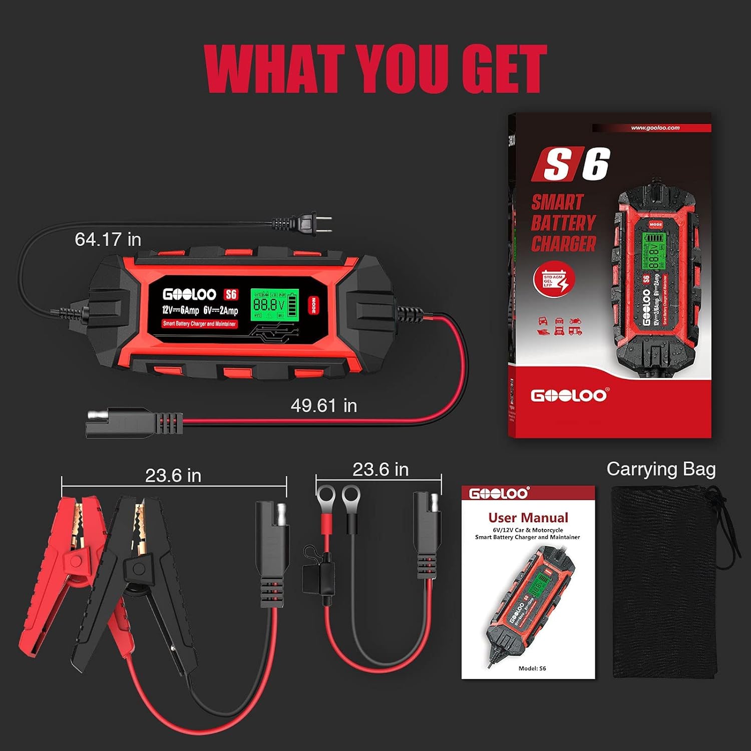 6 Amp 6V 12V Battery Charger Maintainer for Lead-Acid Battery Up to 150Ah LCD Display Pack of 2 V3489