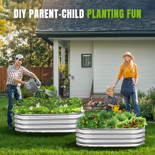 Galvanized Raised Garden Bed Planter Boxes, Large Oval Metal, Silver W2593