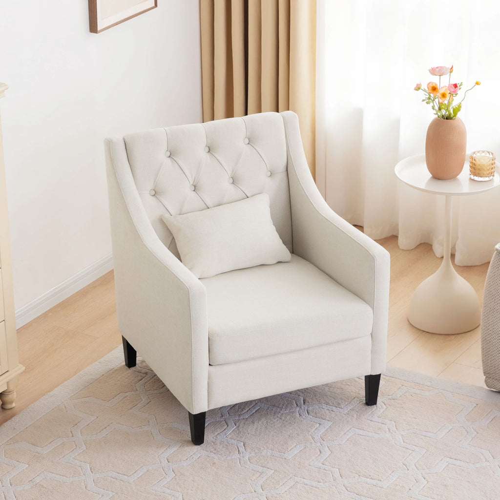 Beige Fabric Accent Chair with Wood Frame B144199