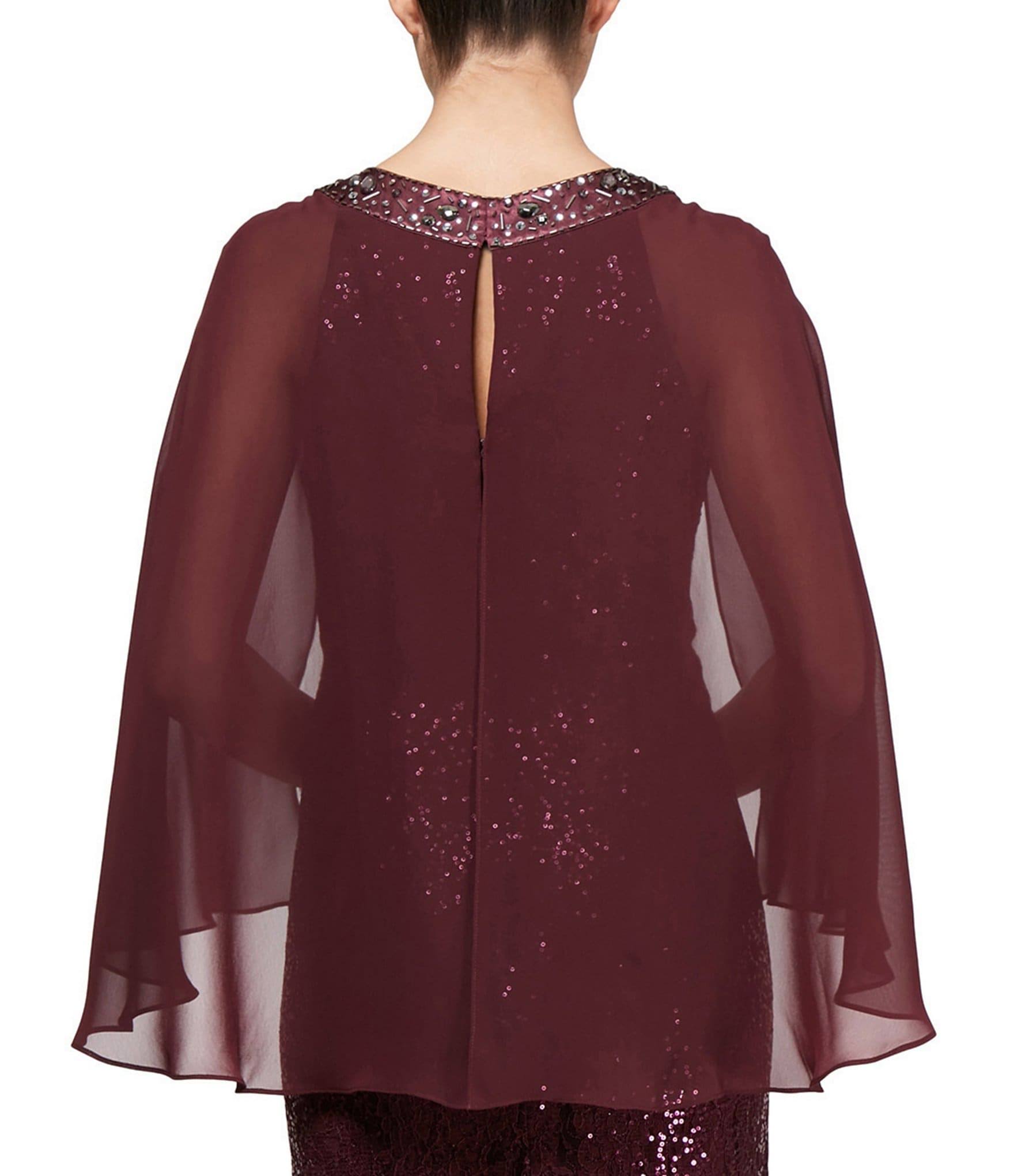 Sequin Lace Chiffon Capelet Gown H191411