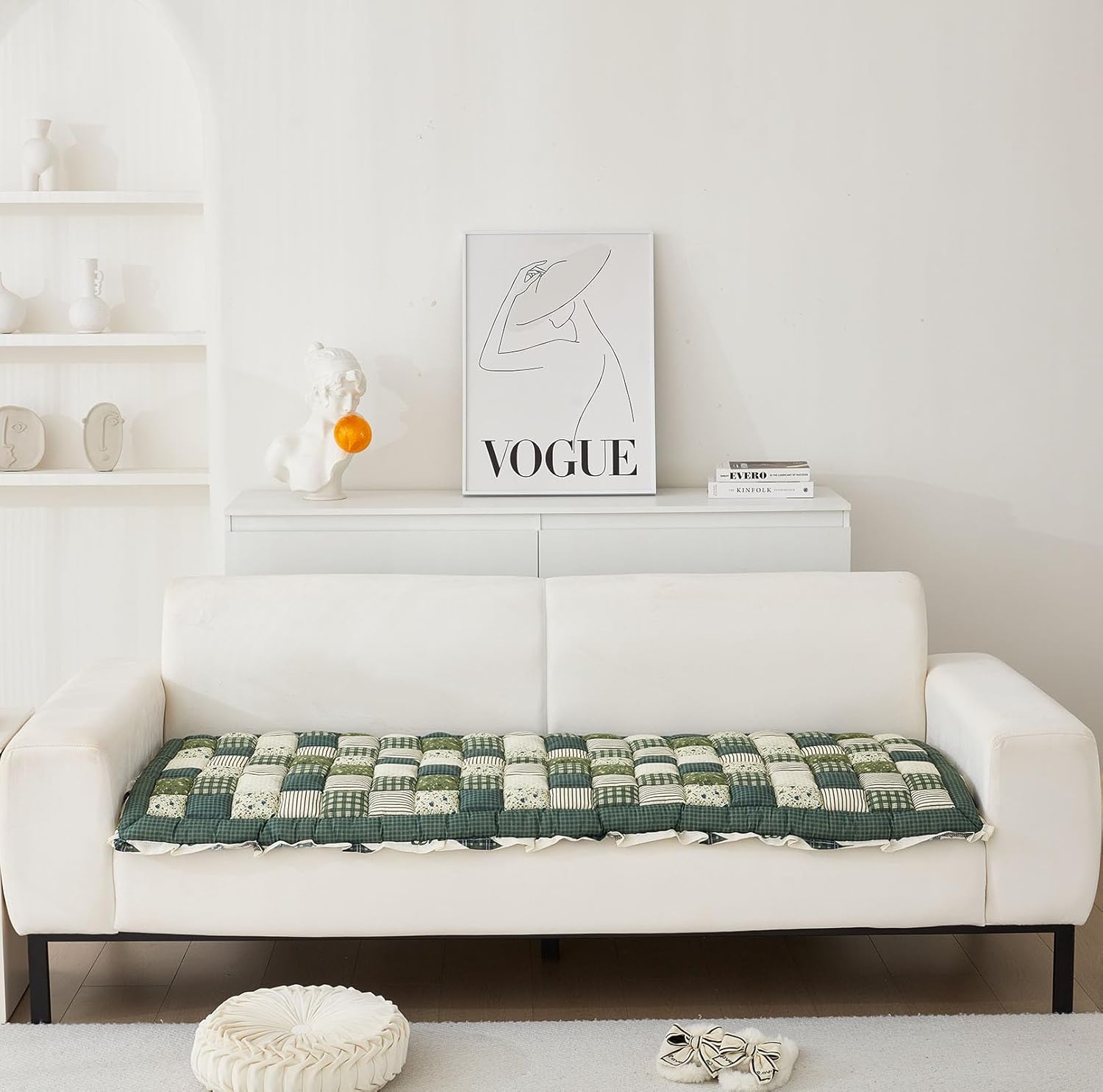 Green 28"x59" Cotton Quilted Sofa Cover J9515