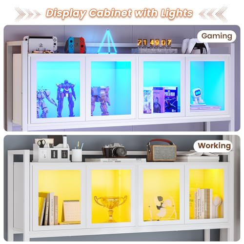 White L Shaped Gaming Desk with Drawers and Hutch T3222