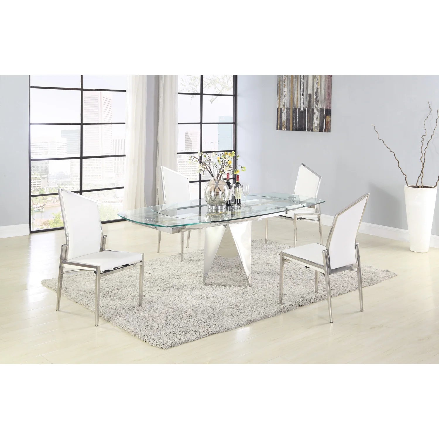 Steel and Glass Motion-Extendable Dining Table W7028