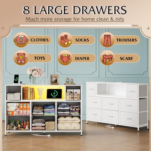 8 Drawer Fabric Dresser with LED Lights F453