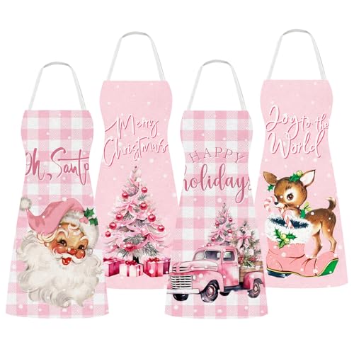 4Pcs Pink Christmas Kitchen Cooking Aprons B951