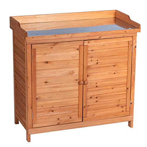 Natural Wooden Storage Cabinet with Potting Bench X70604
