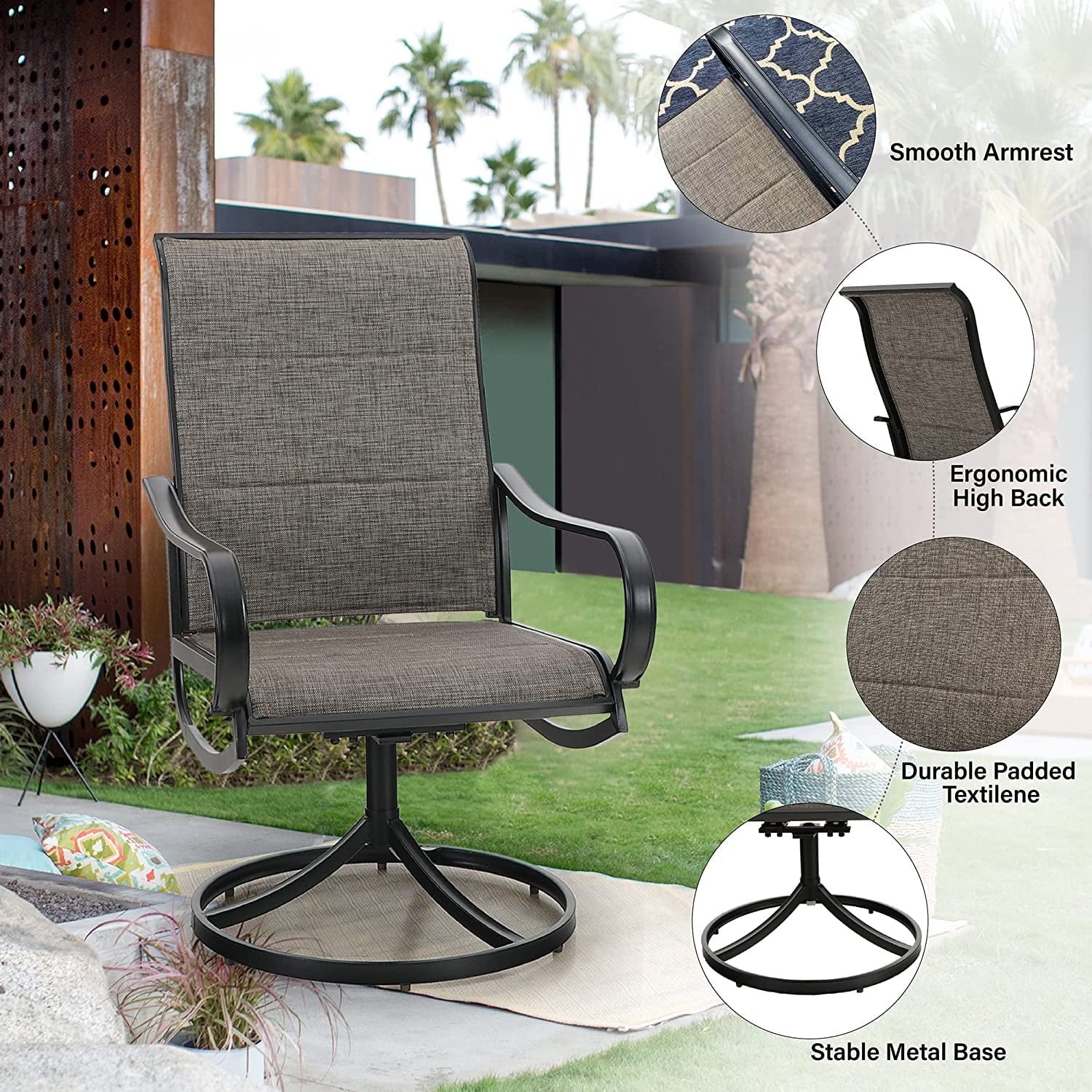 9 Piece Patio Dining Set with Padded Textilene Swivel Chairs and Expandable Table A5333