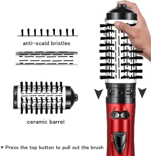 Red 3-in-1 Hot Air Styler and Rotating Hair Dryer with 2 Interchangeable Brushes M44801