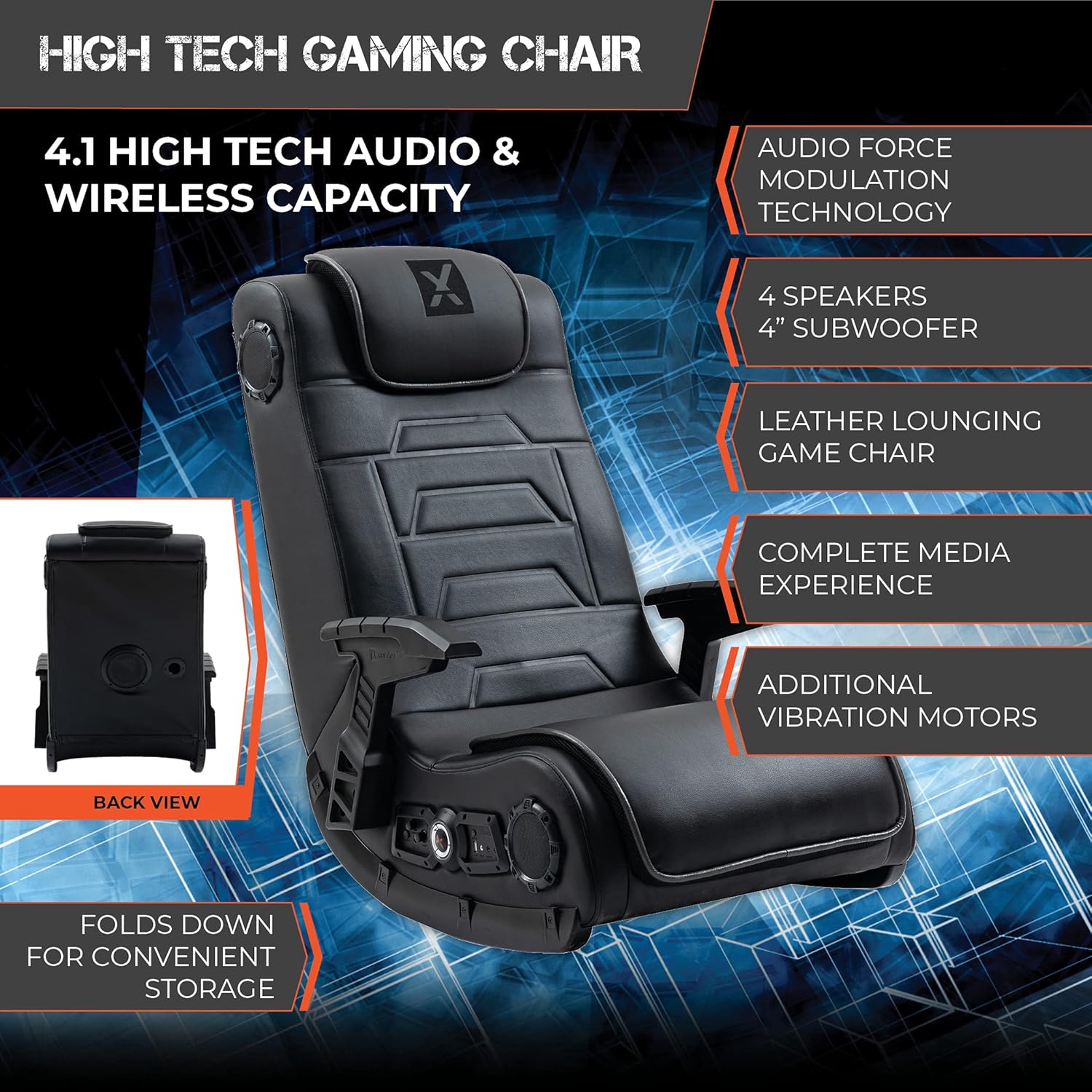 Black Leather Vibrating Floor Gaming Chair with Headrest D446