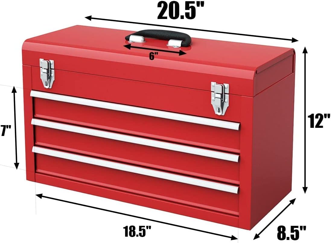 Red 20.5'' Steel Tool Box with 3 Drawers X2668