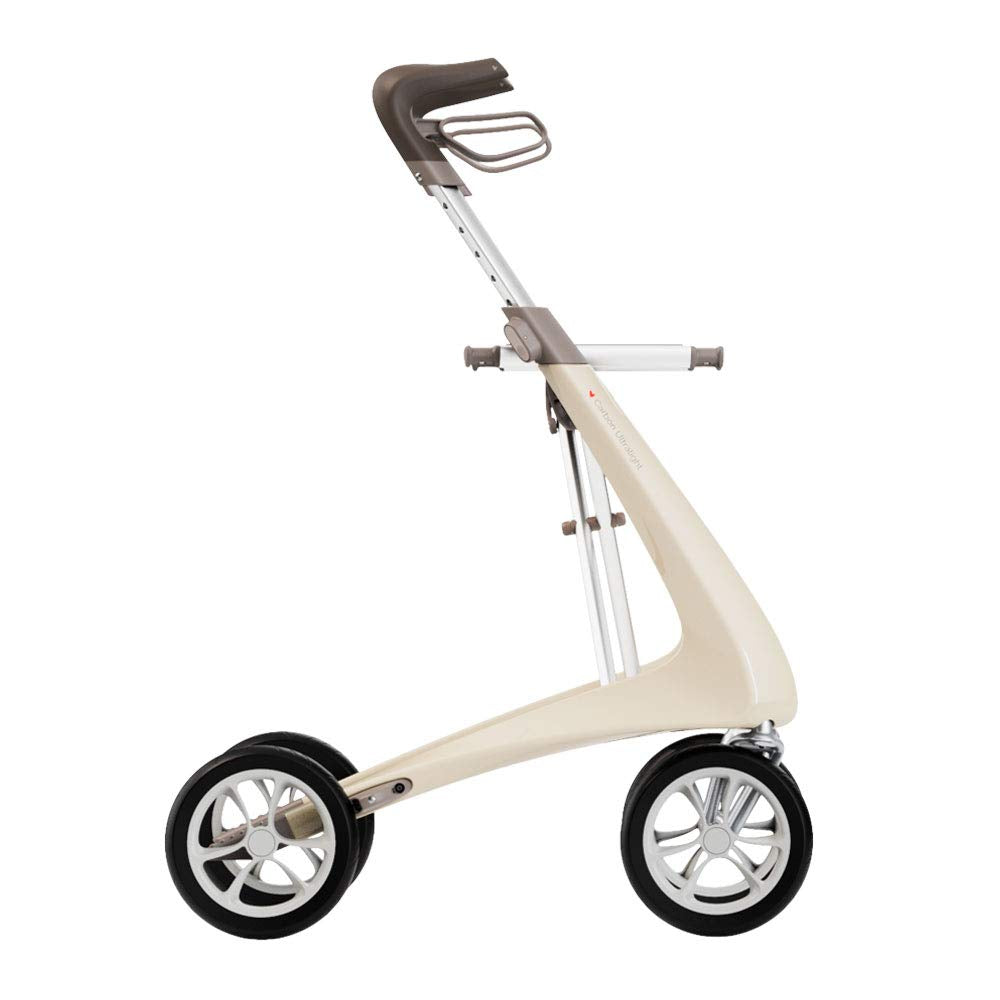 Carbon Ultralight Rollator Walker with Organizer Bag, Regular Track, 16.5" x 24" Seat, Oyster White W7188