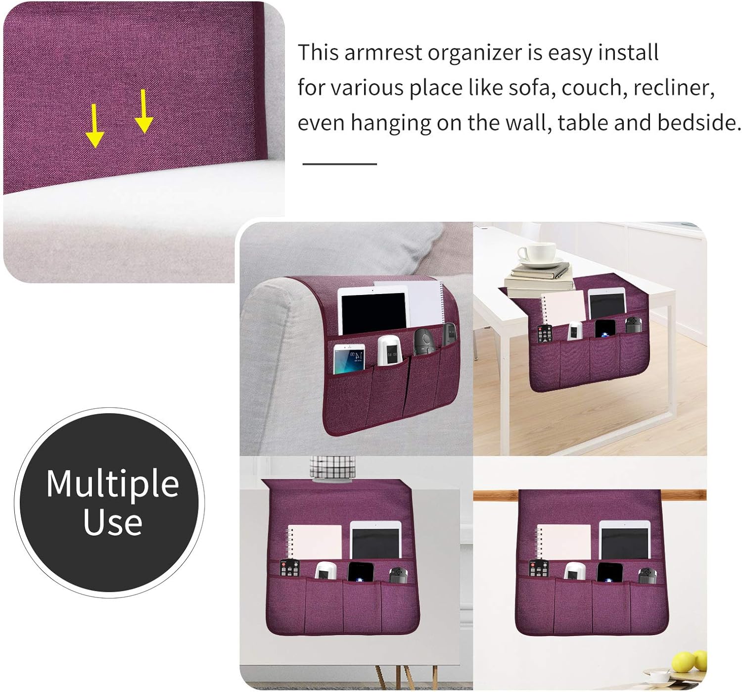 Sofa Armrest Organizer with 6 Pockets F746