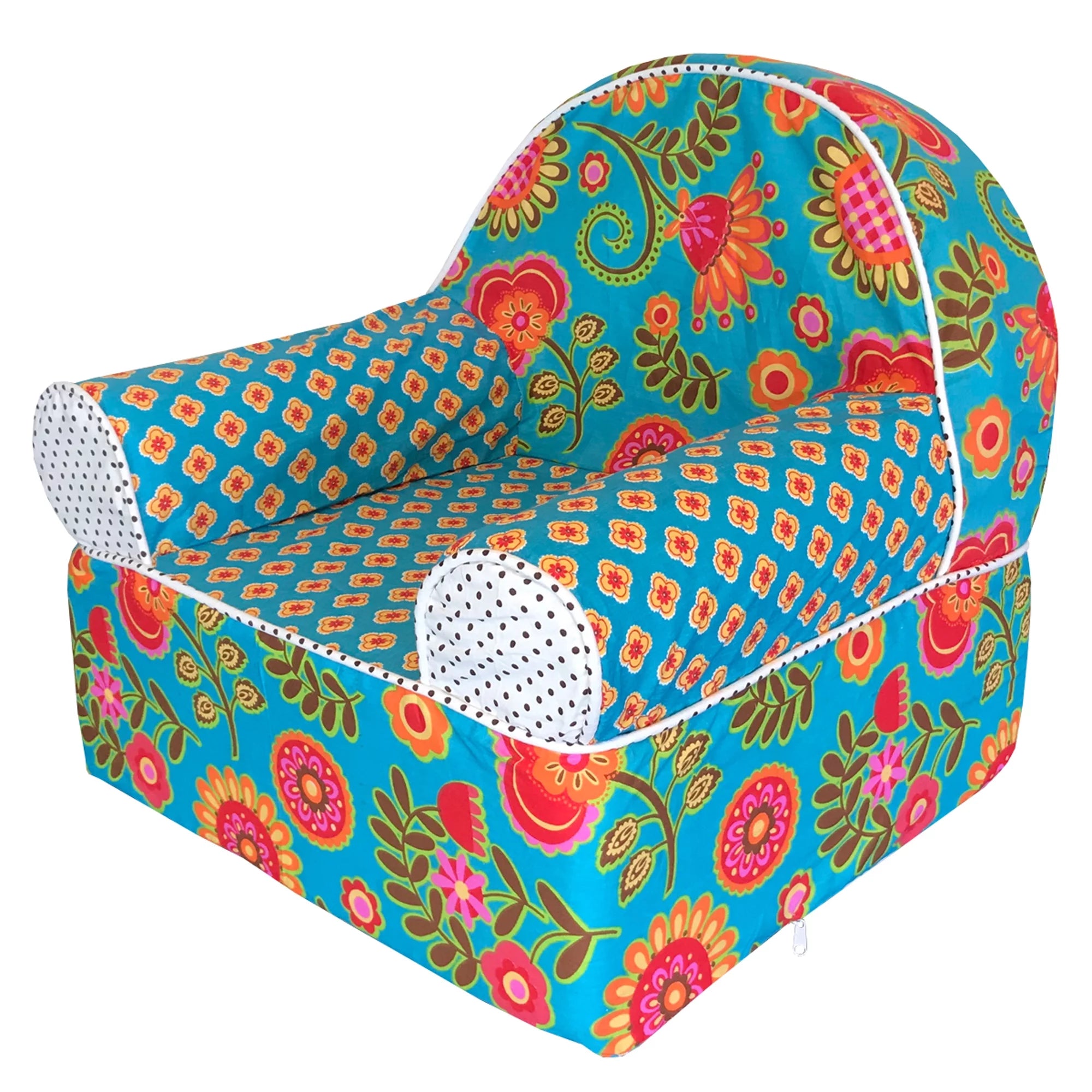Turquoise Orange Multi Color Floral Dot Foam Chair Q45927