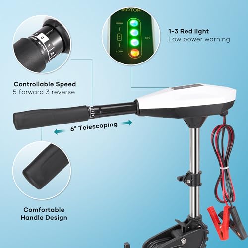 55lb Thrust 8 Speed Electric Outboard Motor with 30'' Shaft C9682
