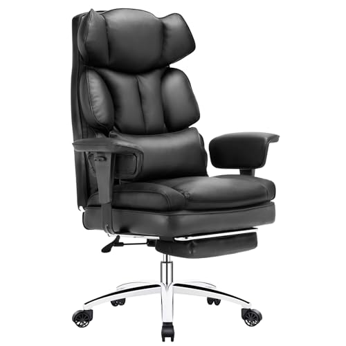 Black PU Leather Ergonomic Desk Chair with Footrest Y876056