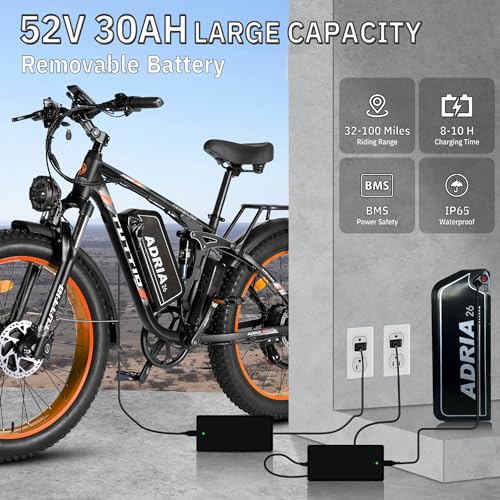 52V 30AH 26" Fat Tire Full Suspension Electric Mountain Bike T176