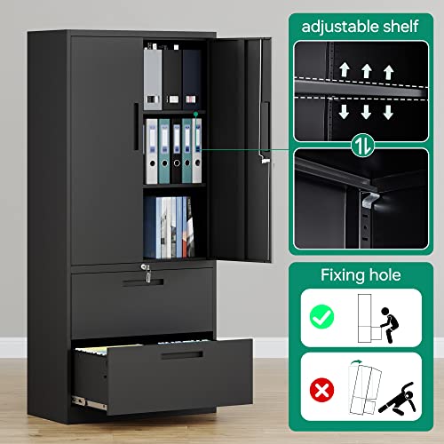 Black Metal 2 Drawer File Cabinet with Lock D88680
