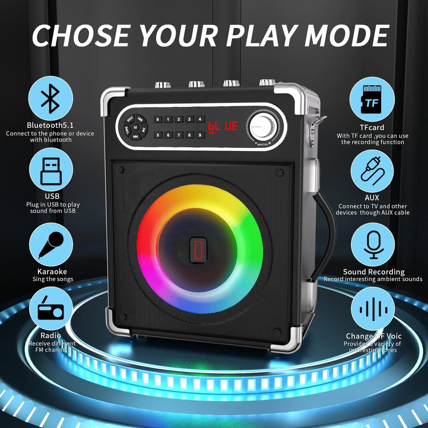 Karaoke Machine with 2 Wireless Microphones, Bluetooth Speaker W78526