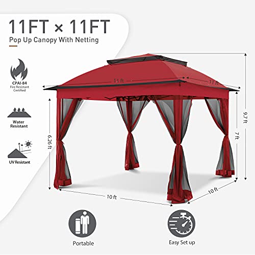 Beige 11x11 Pop Up Gazebo Tent with Mosquito Netting N48502