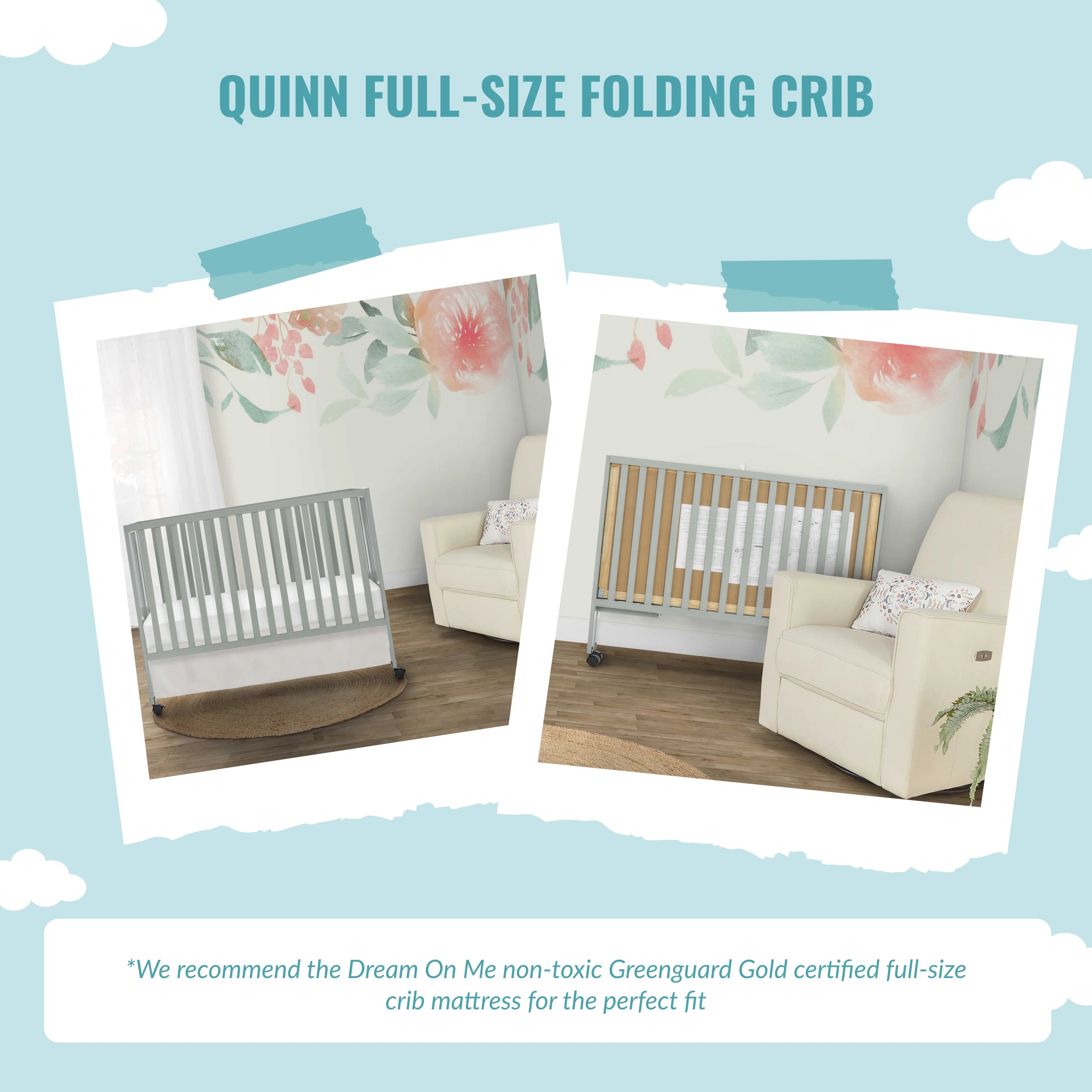 Cool Grey Full-Size Folding Crib R29005